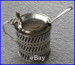 English Sterling Silver Georgian Style Salt Cellar / Mustard Pot Blue Liner 1912