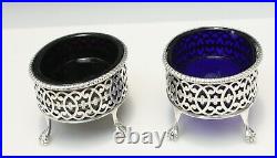 English Sterling Silver Pair Salt Cellars with Glass Liners London 1778