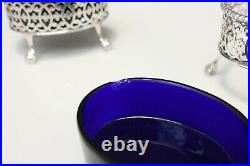 English Sterling Silver Pair Salt Cellars with Glass Liners London 1778