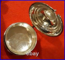 English Sterling Silver Salt Cellar With Blue Cobalt Glass Insert & Hinged Cover