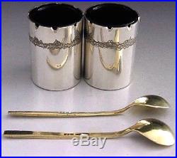 English Sterling Silver Salt Cellars And Spoons 1981-83 Contemporary Designer