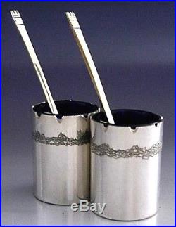 English Sterling Silver Salt Cellars And Spoons 1981-83 Contemporary Designer