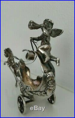 Exquisite Antique Spain sterling silver chariot angel cherub open salt cellar