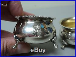FABULOUS PAIR STERLING SALT CELLARS with ENGRAVED AUSTRIAN ROYAL FAMILY CREST