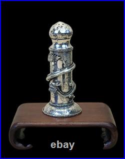 FINE! C. 1890 Chinese Export Solid Silver Salt Shaker 3-D Coiled Dragon 1.8 ozt