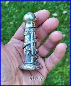 FINE! C. 1890 Chinese Export Solid Silver Salt Shaker 3-D Coiled Dragon 1.8 ozt