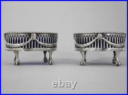 FINE PAIR GEORGE III ANTIQUE STERLING SILVER TABLE SALTS SALT CELLARS 1773 179g