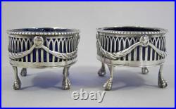 FINE PAIR GEORGE III ANTIQUE STERLING SILVER TABLE SALTS SALT CELLARS 1773 179g