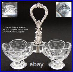 Fab Antique French Sterling Silver Double Open Salt or Sweet Meat Serving Caddy