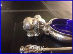 Figural Elephant Salt Cellar Monkey Spoon Sterling Silver Set Patrick Mavros