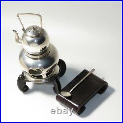 Fine 950 Sterling Silver Chanoyu Chagama Furo Miniature teapot Salt cellar