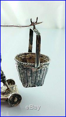 Fine Antique Chinese Export Silver Marked Rolling Basket Urn Salt Cellar Pepper