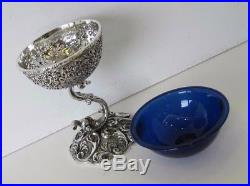 Fine Italian 925 Sterling Silver & Blue Crystal Filigree Ornate Salt Holder 2138