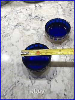 Fine Pair Sterling Silver Open Salt Cellars with Cobalt Glass Liners