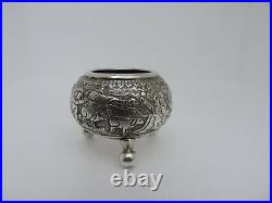 Finest Vintage Antique Signed Persian Islamic Solid Silver Open Salt Cellar Pot