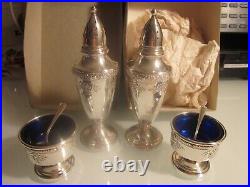 Fisher Sterling 437 Rose Bouquet Salt Pepper Shakers 2 Salt Cellars Cobalt Blue