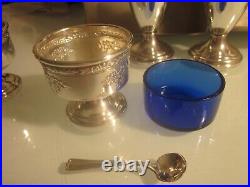 Fisher Sterling 437 Rose Bouquet Salt Pepper Shakers 2 Salt Cellars Cobalt Blue