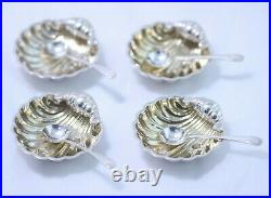 Francis Howard Ltd Sterling Silver Shell Shaped Salt Cellars with Spoons Set of 4