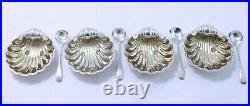 Francis Howard Ltd Sterling Silver Shell Shaped Salt Cellars with Spoons Set of 4