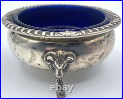 Frank Whiting Sterling Silver Rams Head Footed Salt Cellar Cobalt Reproduction