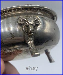Frank Whiting Sterling Silver Rams Head Footed Salt Cellar Cobalt Reproduction