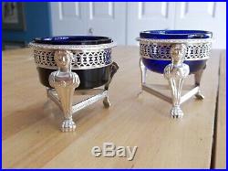French Empire 1809 Pair Sterling Silver Salt Cellars Faces Paw Feet A. Mignerot