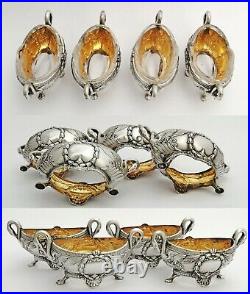 French Silver & Vermeil Salt Cellars & Salt Spoons Swan Handles, Empire decor