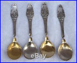French Vermeil Sterling Silver Set 4 Open Salt Cellar Spoon G Veyrat Paris 1900