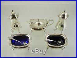 GADROON & SHELL 8 PIECE CONDIMENT SET w GLASS LINERS BY BIRKS 1963
