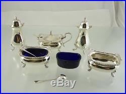 GADROON & SHELL 8 PIECE CONDIMENT SET w GLASS LINERS BY BIRKS 1963