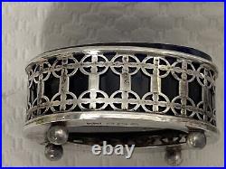 GORGEOUS MAPPIN & WEBB STERLING SILVER SALT and PEPER CELLARS with BLUE GLASS