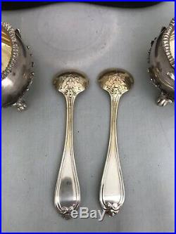 GORHAM SALT Cellar COIN SILVER 1855 Fitted Box Josephine Spoons Pair