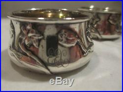 GORHAM Sterling Silver Art Nouveau Salt Cellars A3139 Lilly Flowers c1900 Set 4