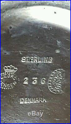 Georg JENSEN STERLING PAIR SALT BOWLS AND SPOONS BEADED PATTERN c1920