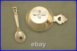 Georg Jensen Acorn Sterling Salt Cellar & Spoon Green Interior Post 1945 No Mono