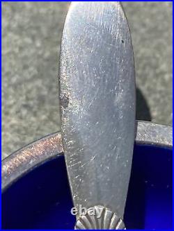 Georg Jensen Denmark Sterling Cobalt Blue Enameled Cactus Salt Cellars & Spoons