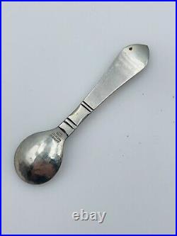 Georg Jensen Denmark Sterling Silver Green Enamel Continental Salt Cellar Spoon