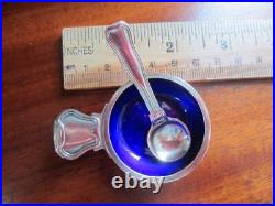 Georg Jensen Sterling SALT SPOON +CELLAR Set Old Danish #100 Blue Enamel Denmark