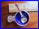 Georg-Jensen-Sterling-SALT-SPOON-CELLAR-Set-Old-Danish-100-Blue-Enamel-Denmark-01-uls