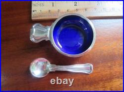 Georg Jensen Sterling SALT SPOON +CELLAR Set Old Danish #100 Blue Enamel Denmark