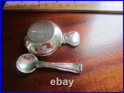 Georg Jensen Sterling SALT SPOON +CELLAR Set Old Danish #100 Blue Enamel Denmark