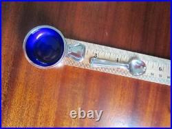 Georg Jensen Sterling SALT SPOON +CELLAR Set Old Danish #100 Blue Enamel Denmark