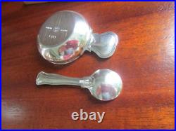 Georg Jensen Sterling SALT SPOON +CELLAR Set Old Danish #100 Blue Enamel Denmark