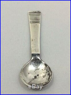 Georg Jensen Sterling Silver Enameled Acorn Pattern Salt Cellar & Spoon Denmark