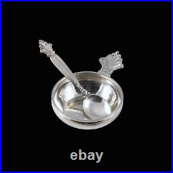 Georg Jensen. Sterling Silver Salt Cellar #102 and Spoon 103 Acanthus / Dronni