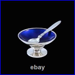 Georg Jensen. Sterling Silver Salt Cellar with Enamel and Spoon Cactus #629