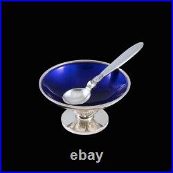 Georg Jensen. Sterling Silver Salt Cellar with Enamel and Spoon Cactus #629