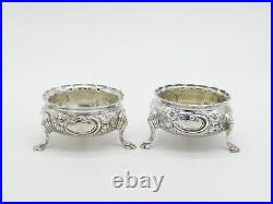 George II Pair of Sterling Silver Floral Salt Cellars Antique 1746 London