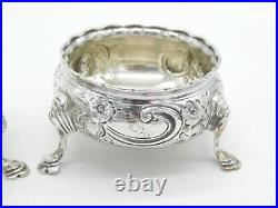 George II Pair of Sterling Silver Floral Salt Cellars Antique 1746 London