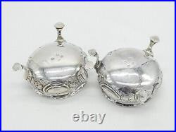 George II Pair of Sterling Silver Floral Salt Cellars Antique 1746 London